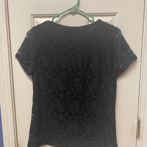 Carmen marc valvo black w/black lace tee size Medium nylon spandex - Picture 5 of 8